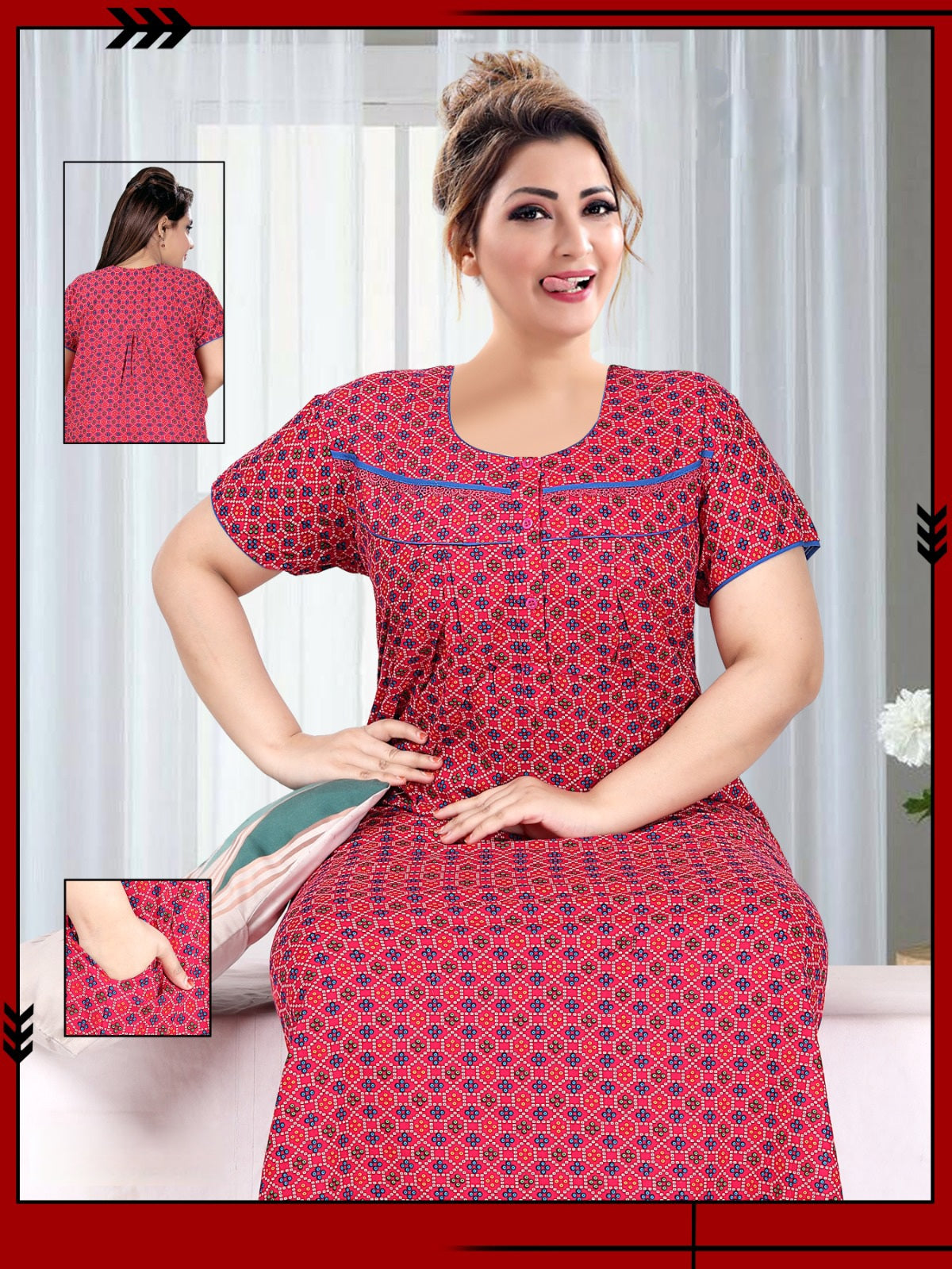 888003 Very Soft And Comfortable Night Gown with One Side Pocket - Rani