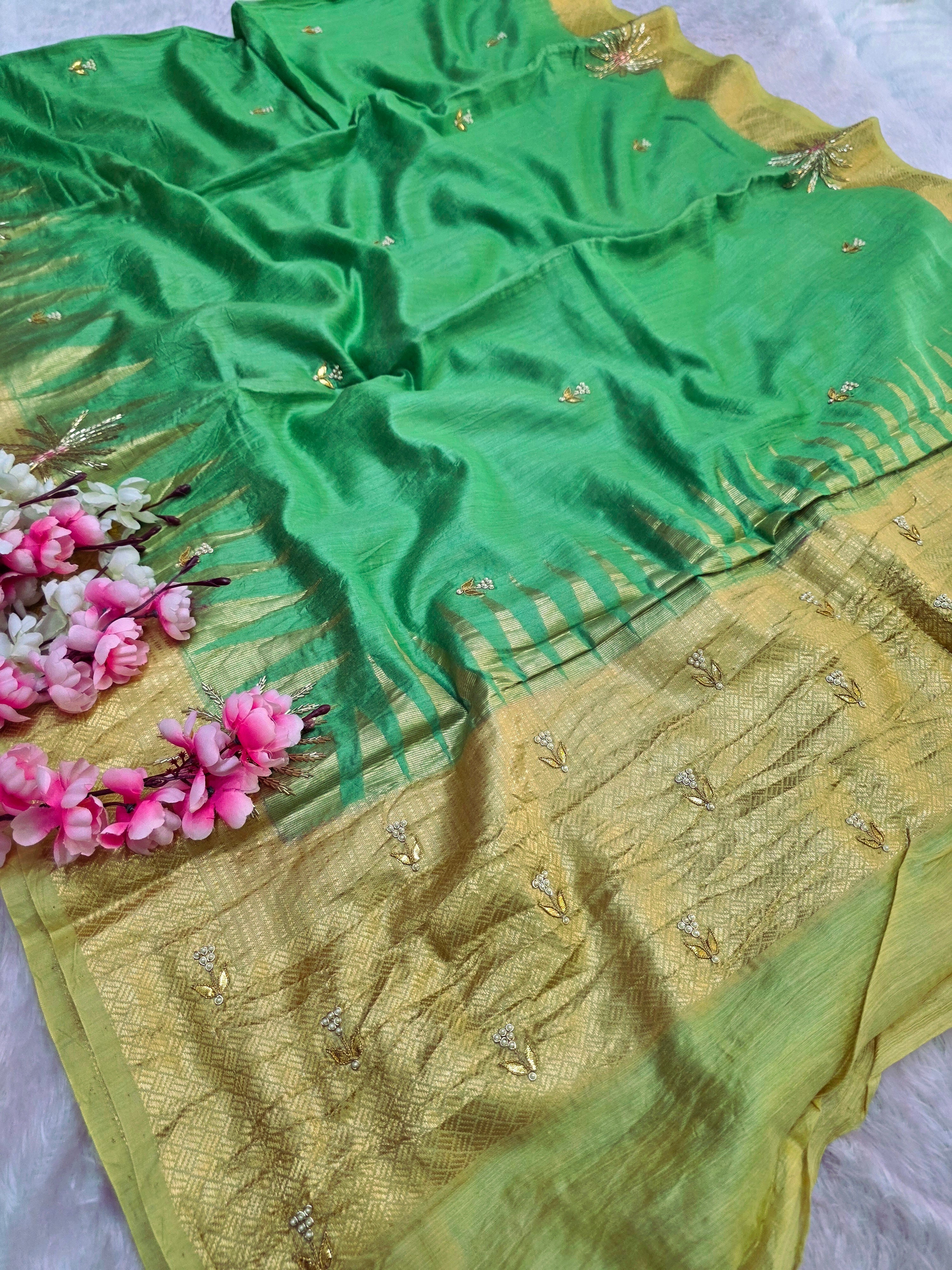 5906 Pure Tussar Silk Beautiful Hand Crafted Designer Saree with Hand Work