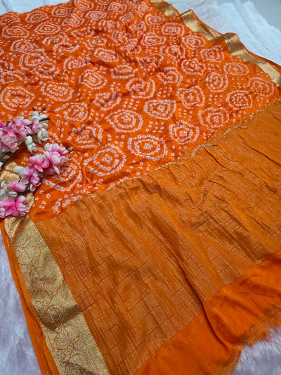 966002 Traditional Hand Bandhani Chinon Silk Soft Saree - Orange