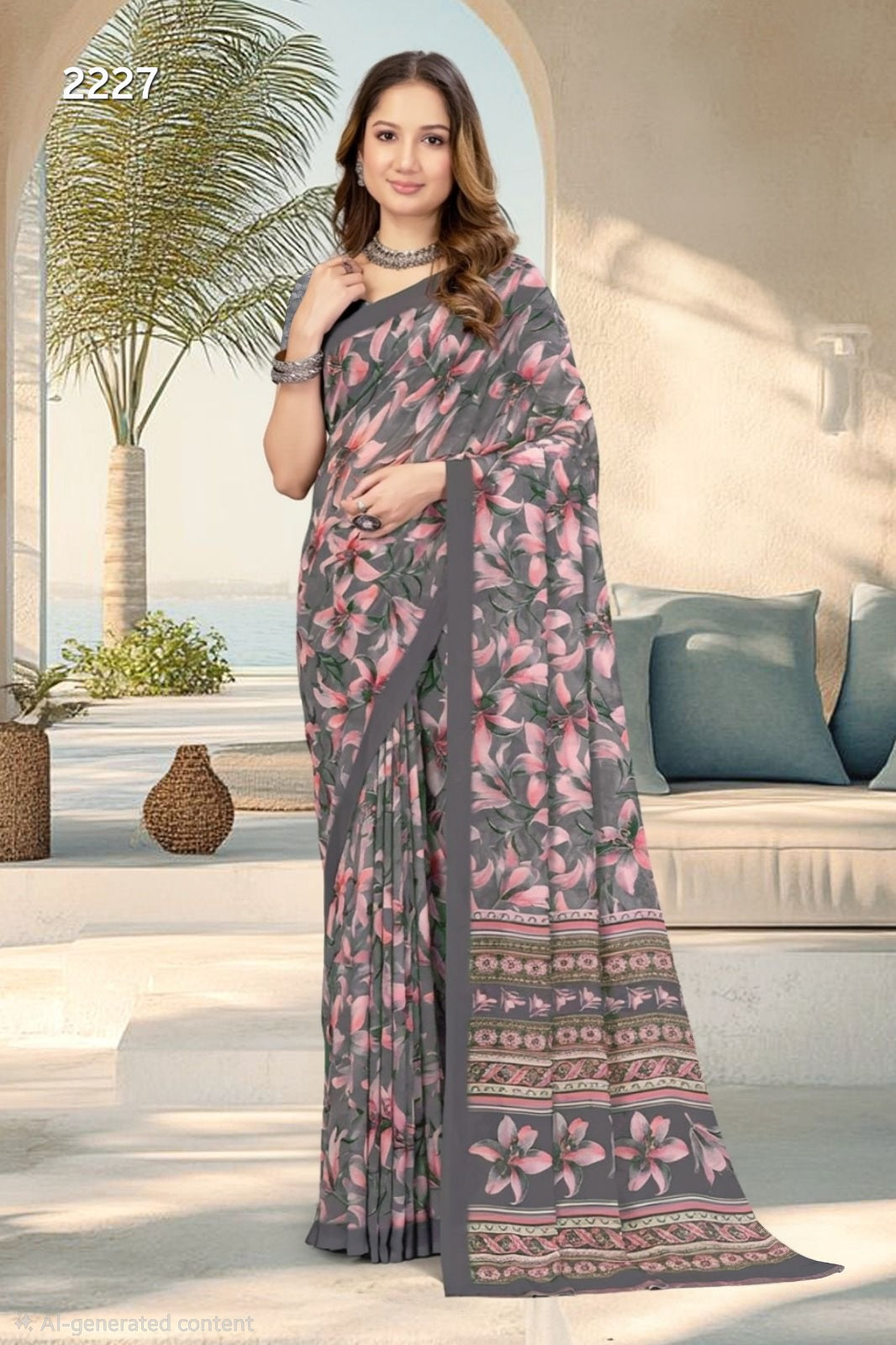 2227 Chitra Special Digital Print Georgette Crepe Saree