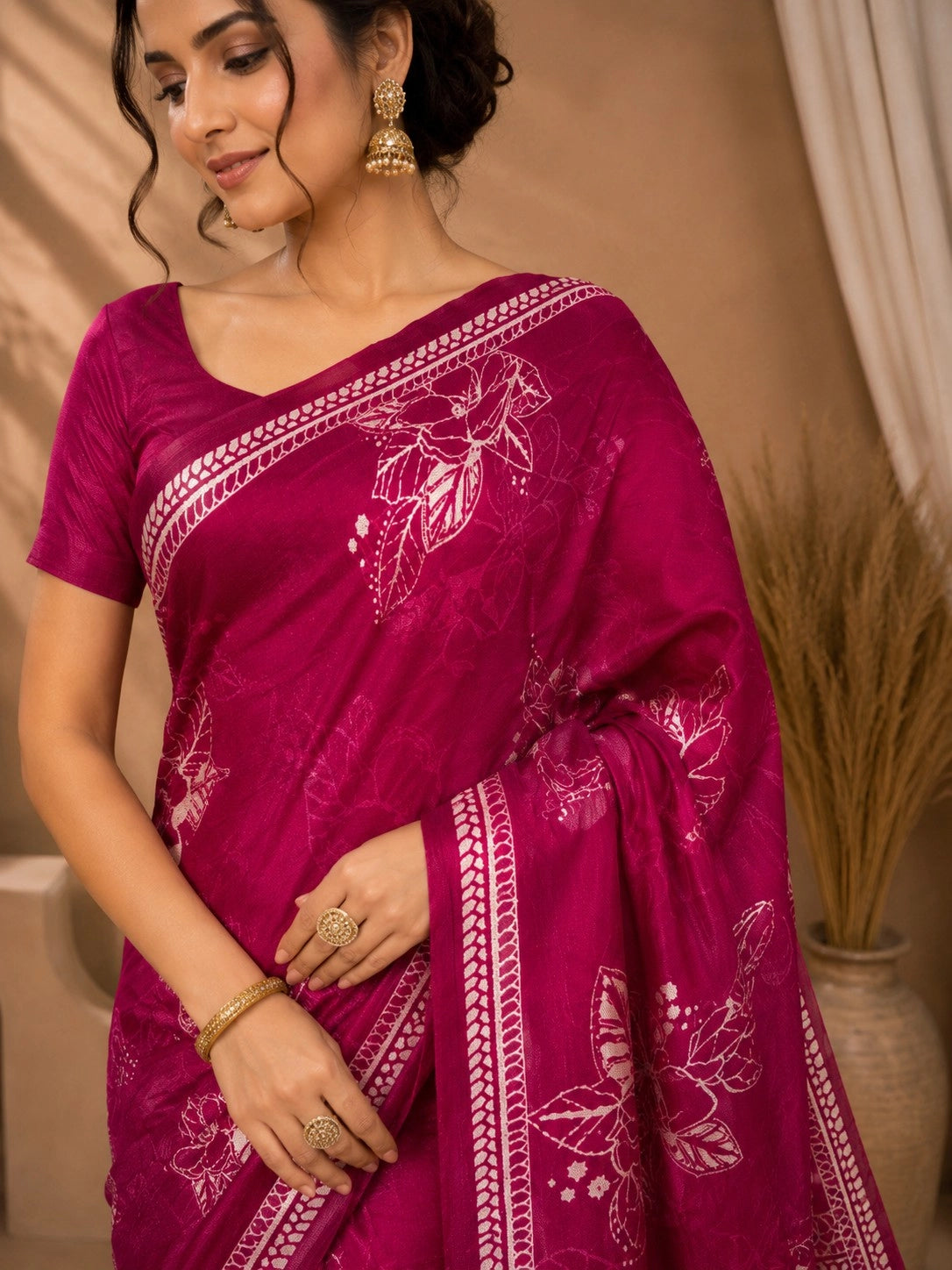 101001 Exclusive Pure Tusser Silk Traditional Flower Print Saree