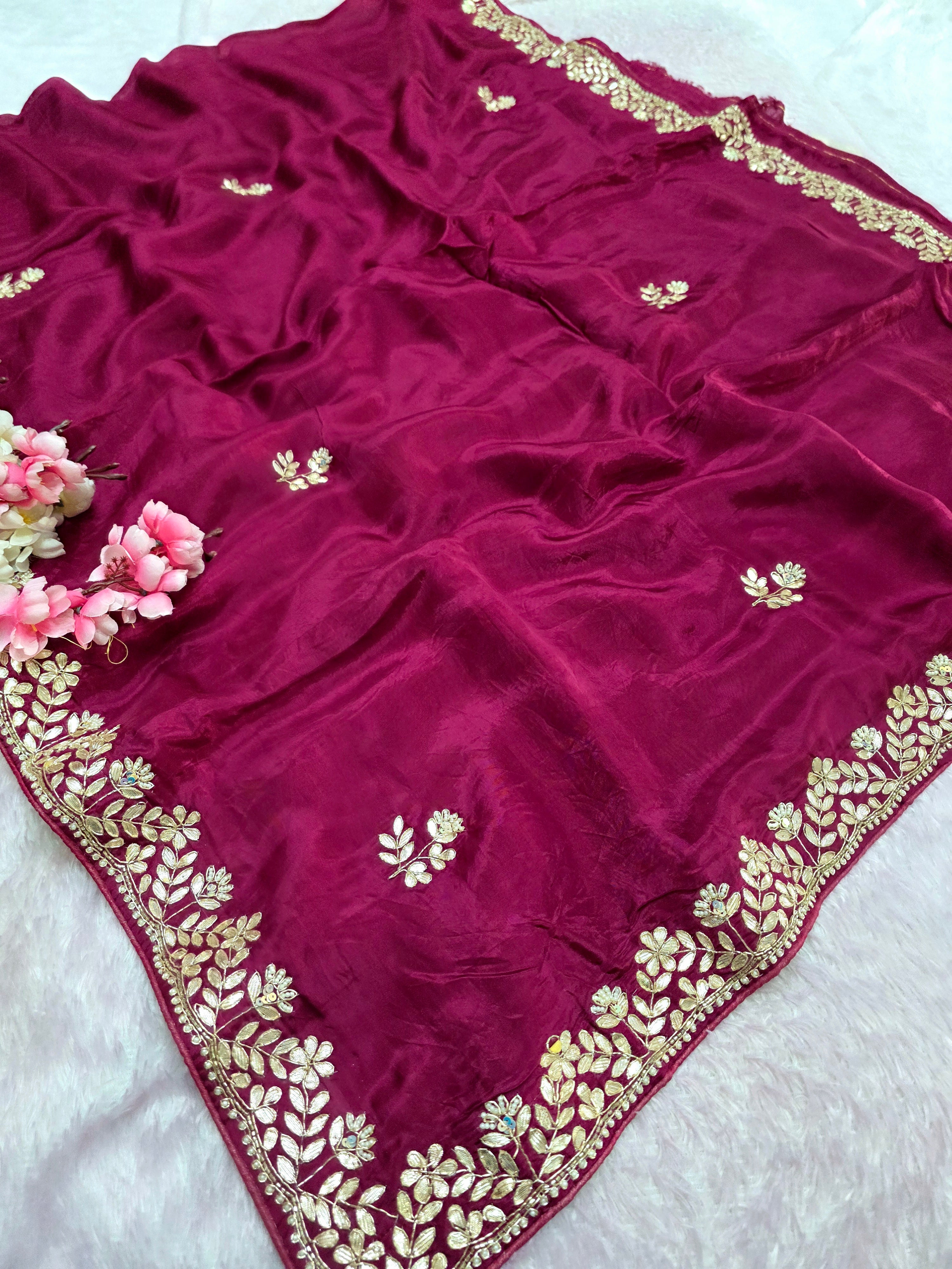 987002 Designer Pure H.O. Silk Traditional Rajasthani Saree with Gota Patti Work Saree