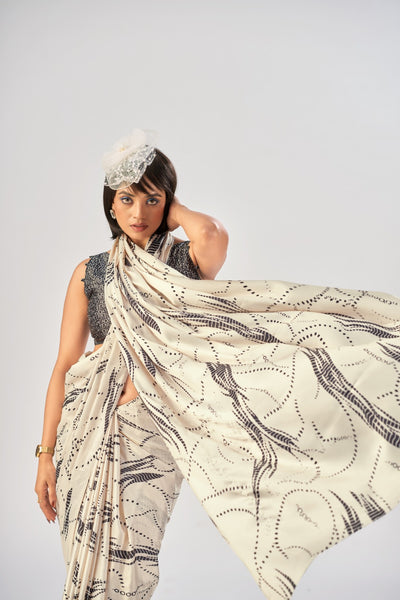 101504 Bollywood Style Digital Print Italian Crepe Silk Saree