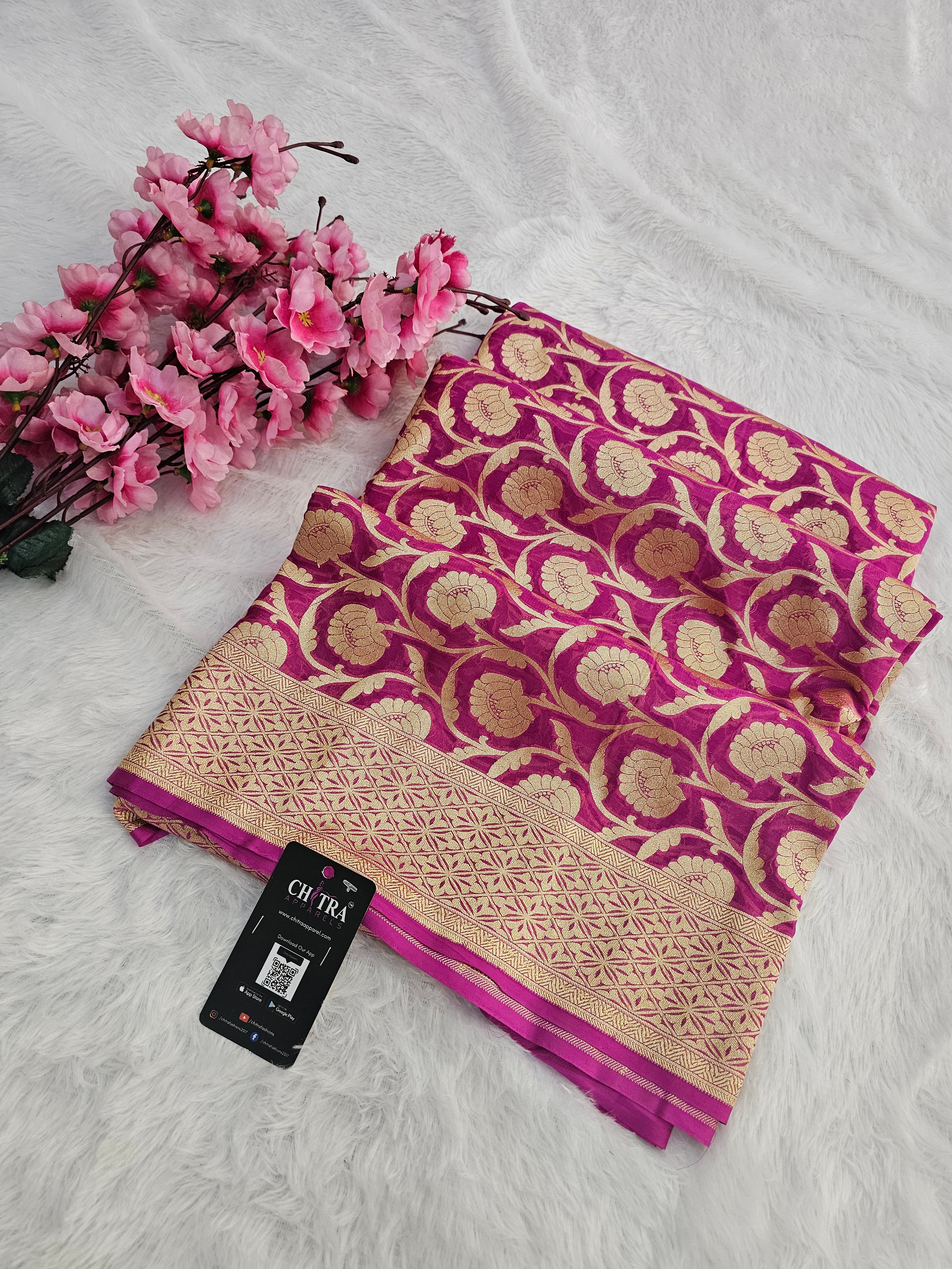 C73003 Pure Banarasi Chiffon Saree With Silver Zari Weaving 0622