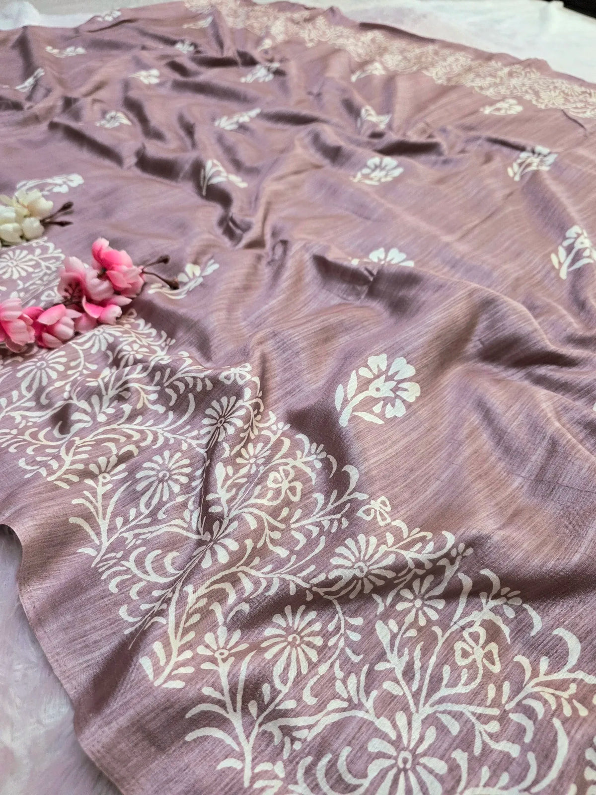 CA1524 Soft Dola Silk Block Print Saree - Lavender