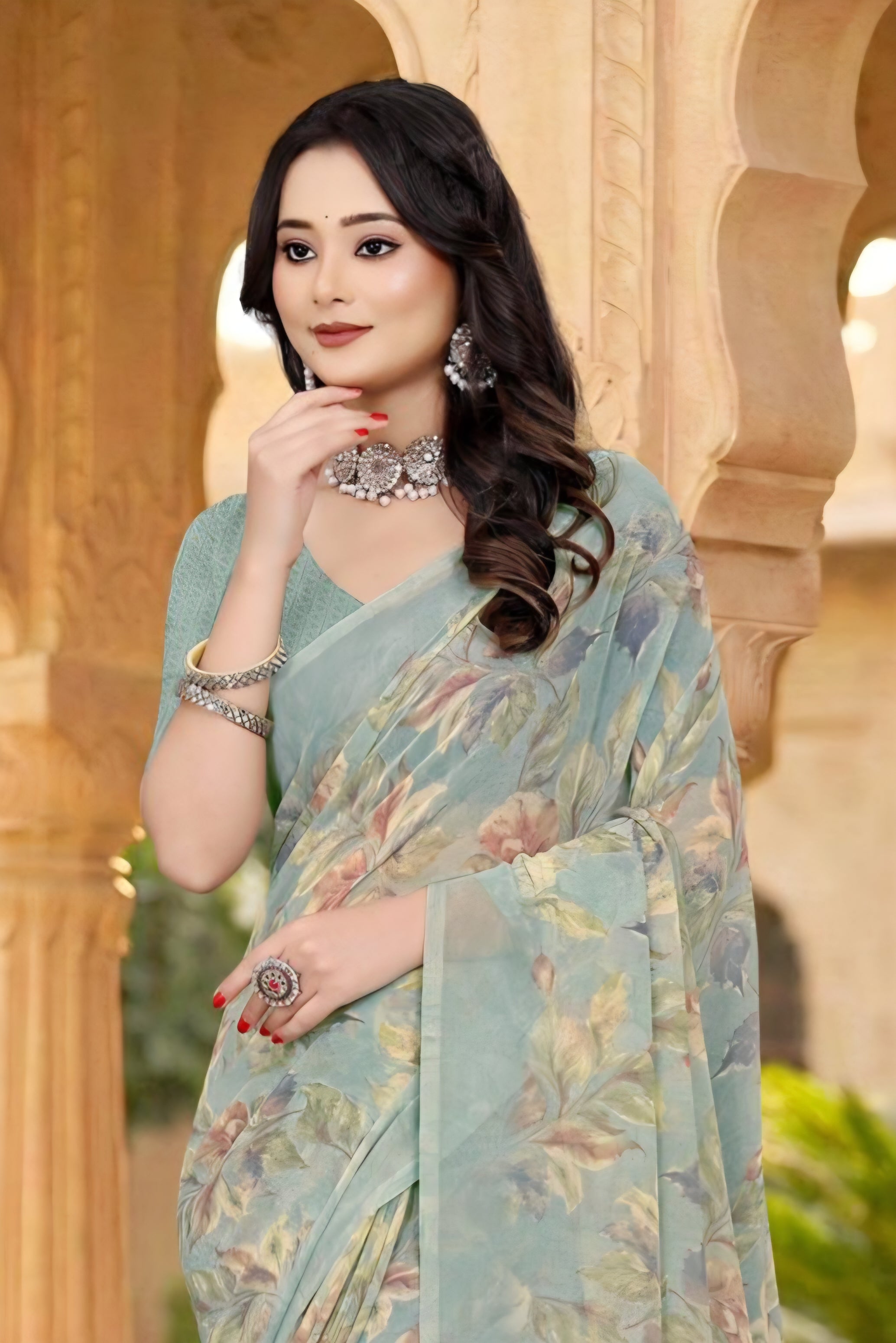 101905 Very Soft Heavy Georgette Flower Print Saree