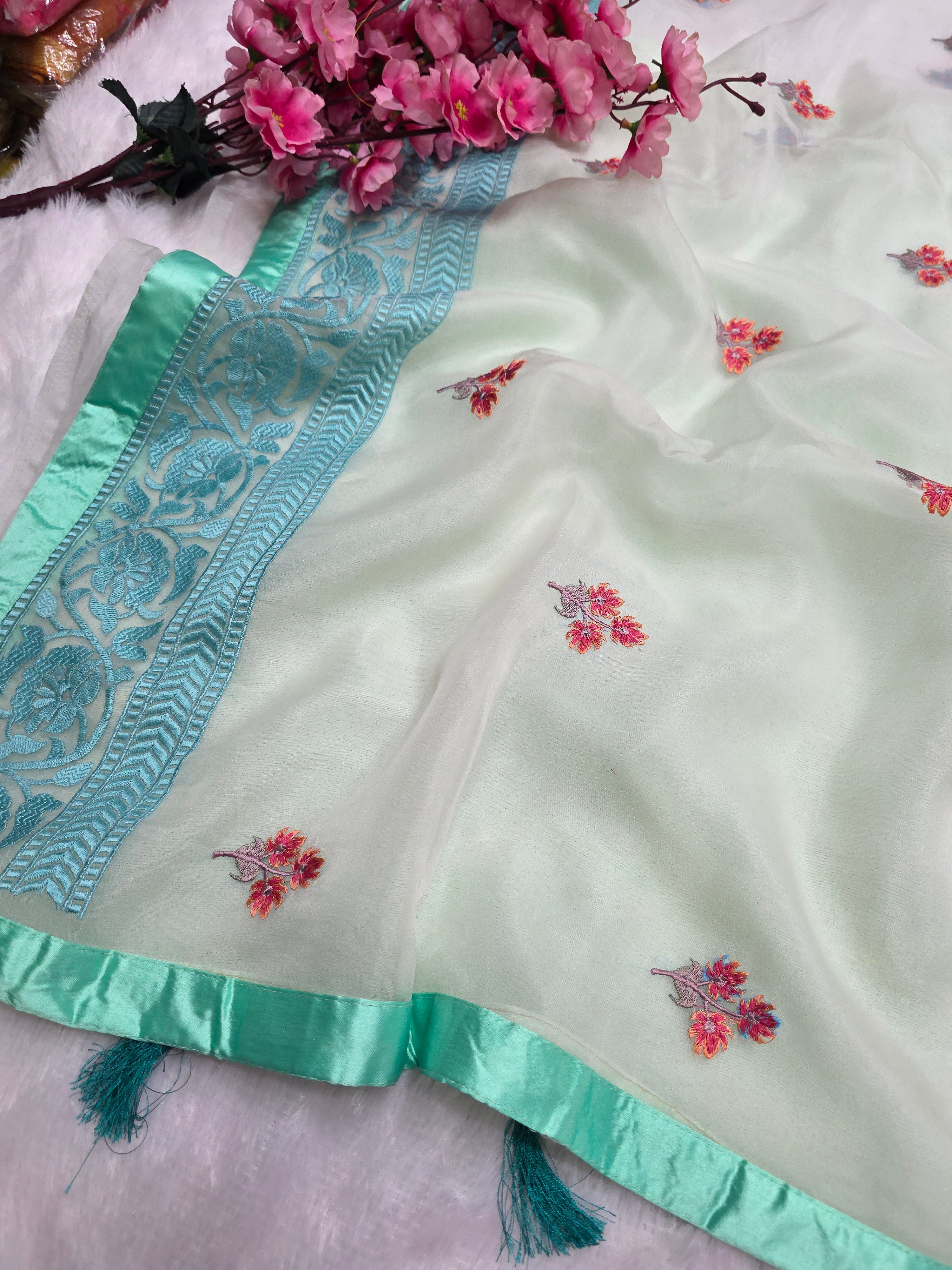 C78014 Traditional Pure Organza Saree with Embroidery