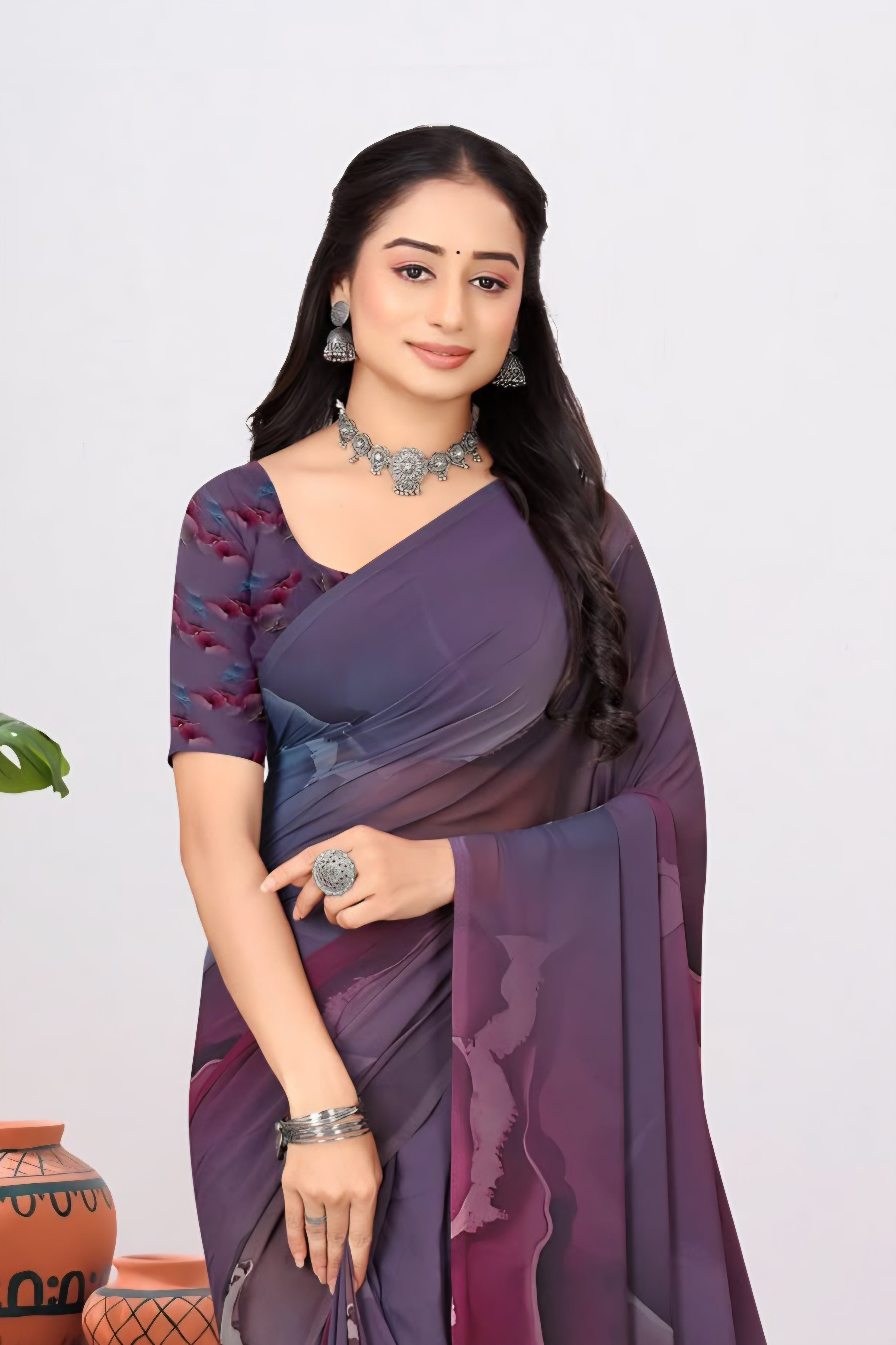 2272 Very Soft Georgette Flower Print Saree