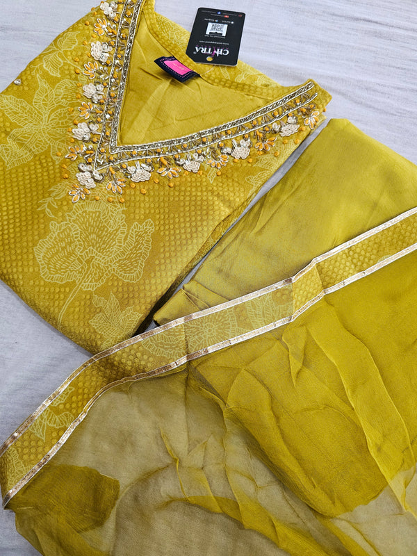 691004 Pure Chinon Simer Silk Kurti with Dupatta And Pant