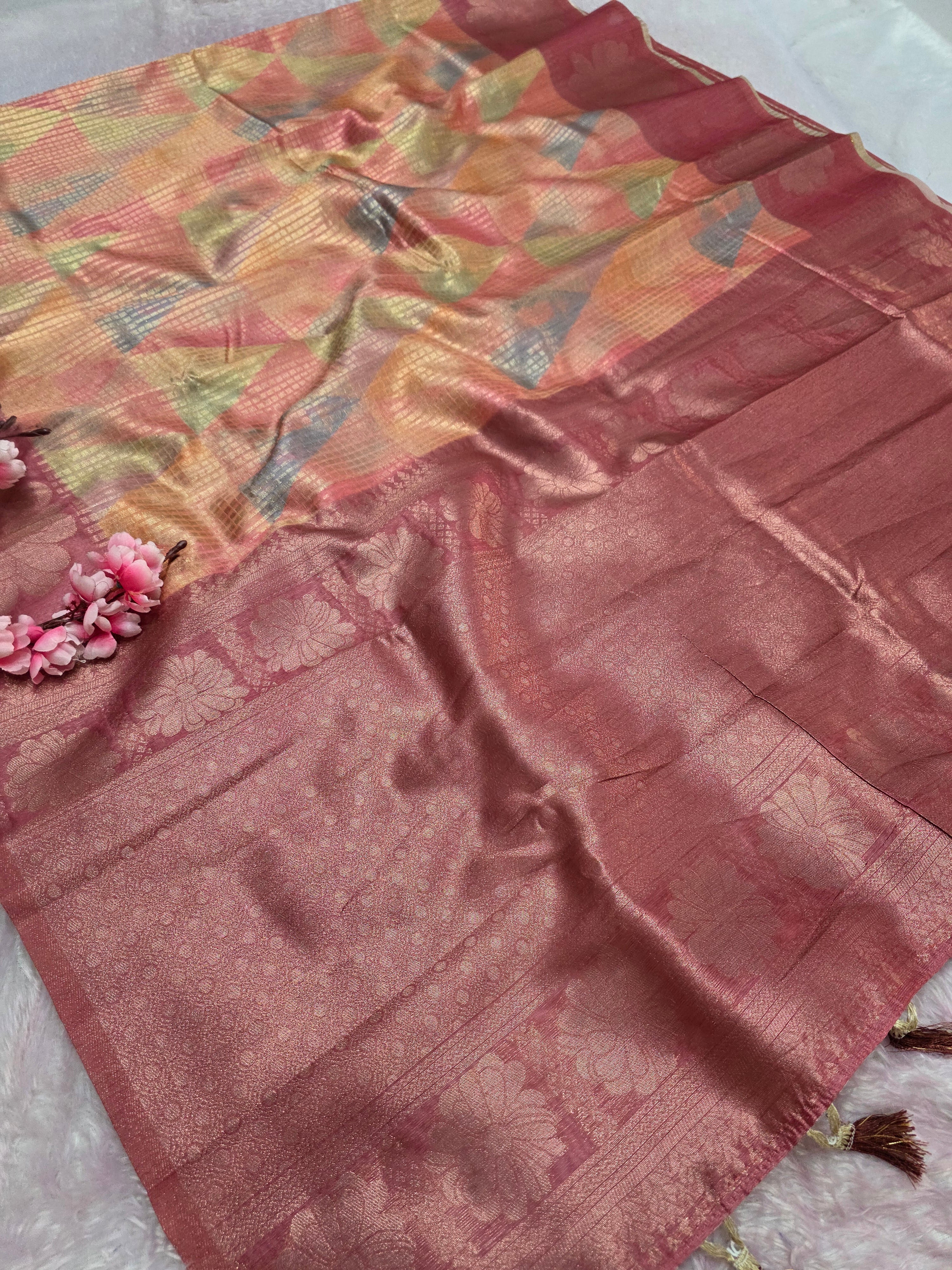 103105 Chitra Special Soft Banarasi Silk Saree with Multicolor Print and Zari Weaving
