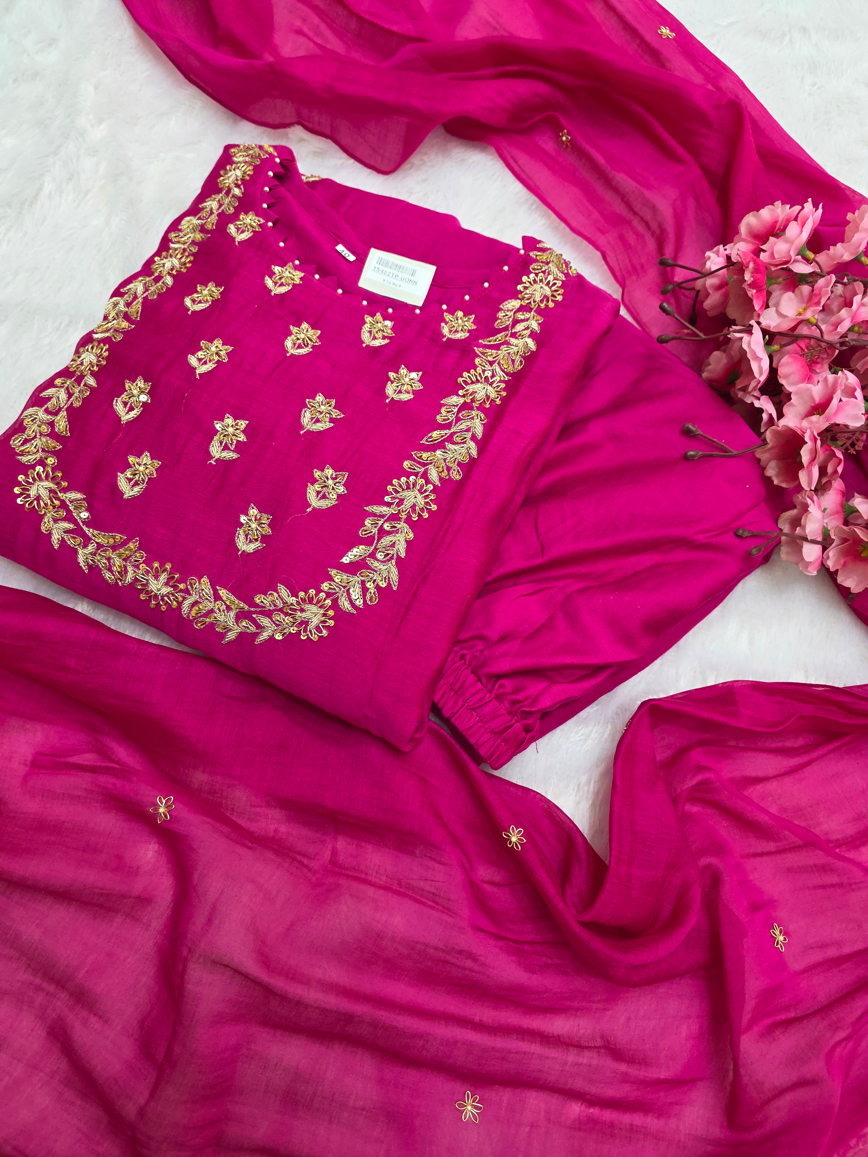 C77007 Premium Pure Chanderi Cotton Silk Kurti with Dupatta (1977 )