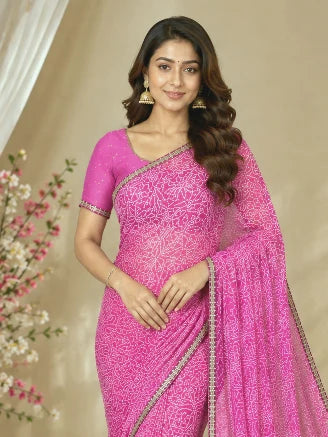 916003 Rajasthani Bandhani with Border - Pink