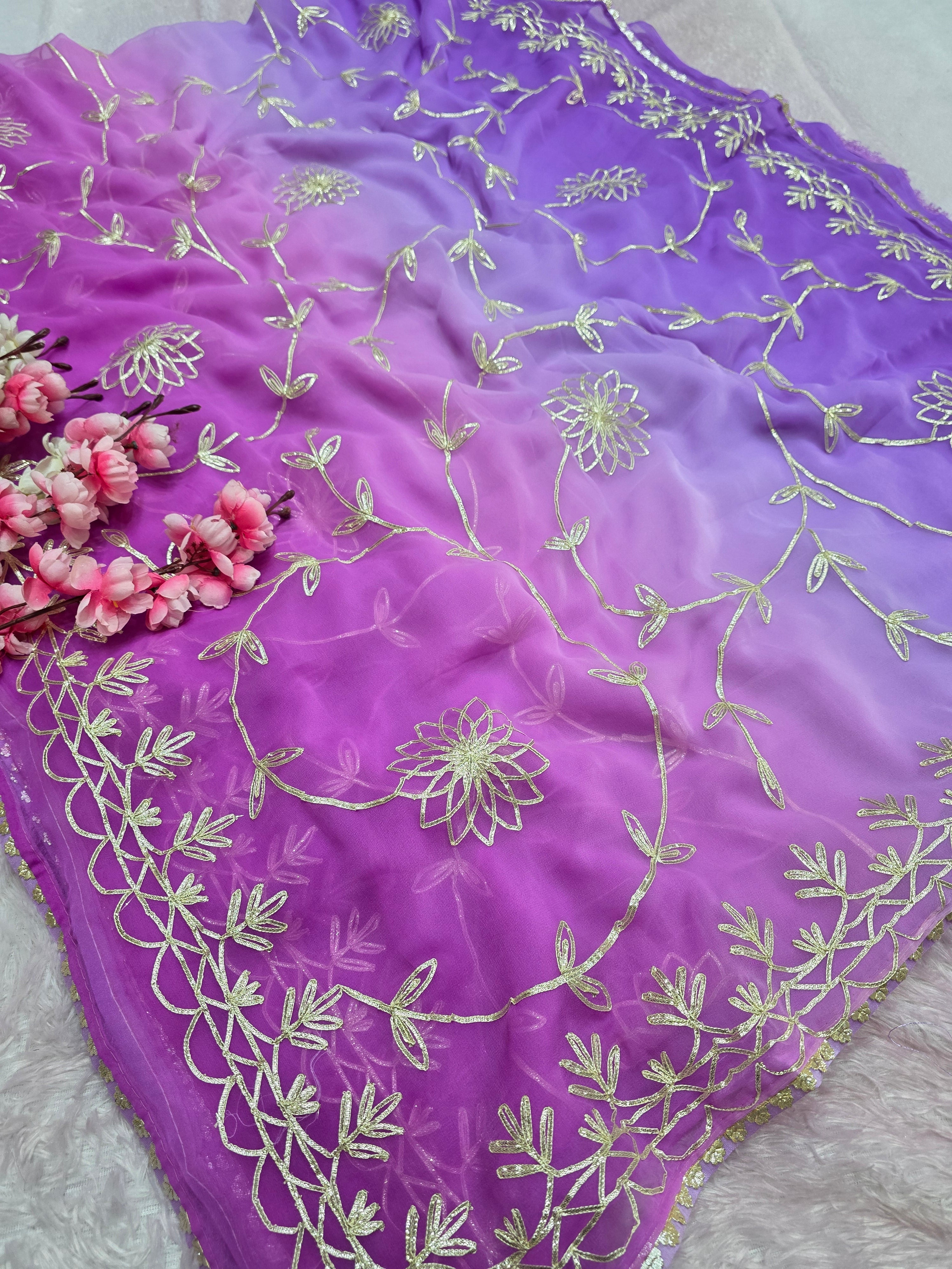 969003 Rajwadi Party Wear Royal Georgette Saree with Gotapatti Work - Lavender Purple