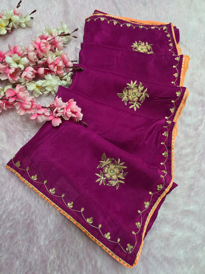 987003 Designer Pure H.O. Silk Traditional Rajasthani Saree with Hand Work Saree - Wine