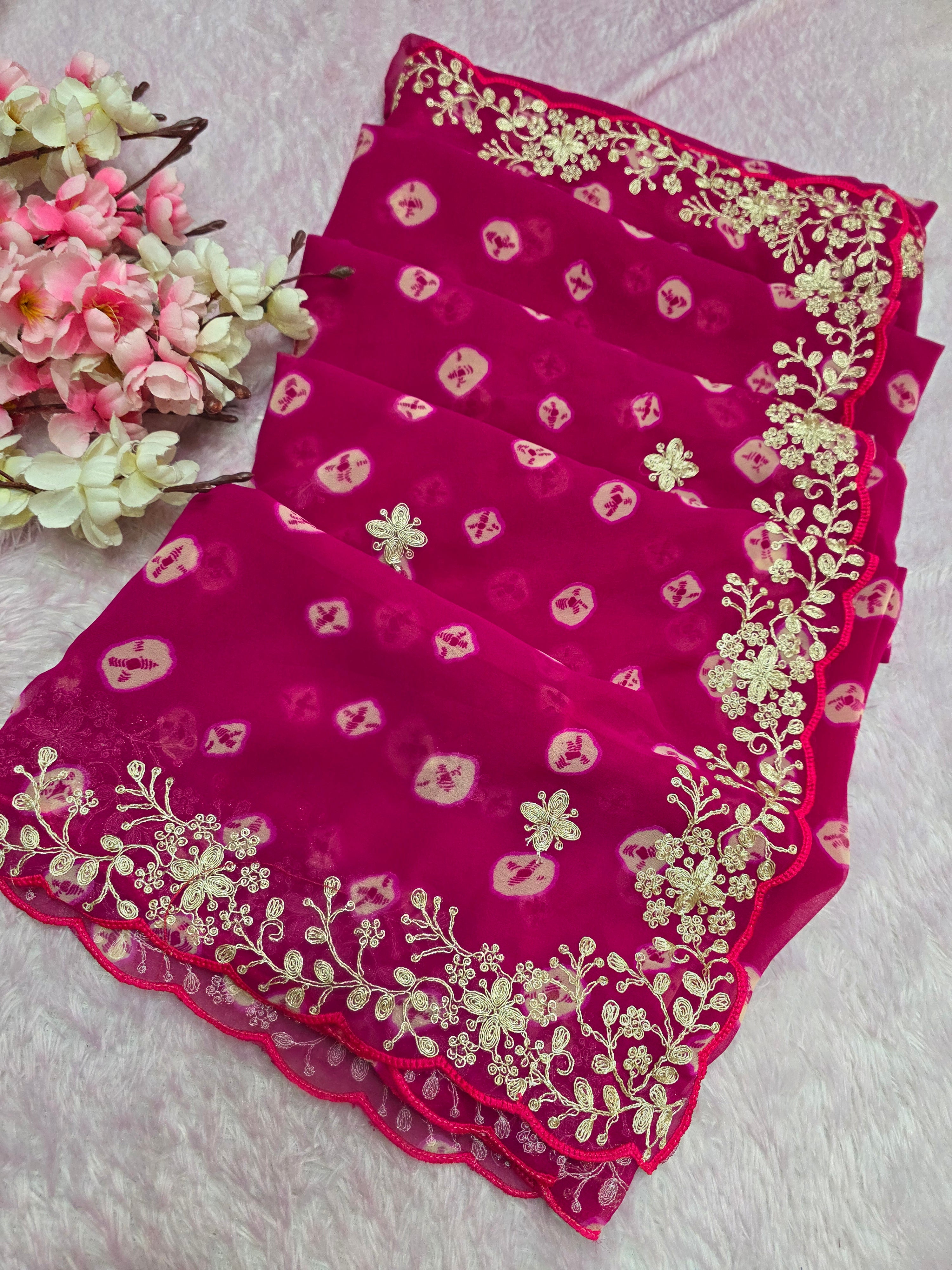969001 Rajasthani Traditional Georgette Bandhani Saree with Pitta Work - Rani