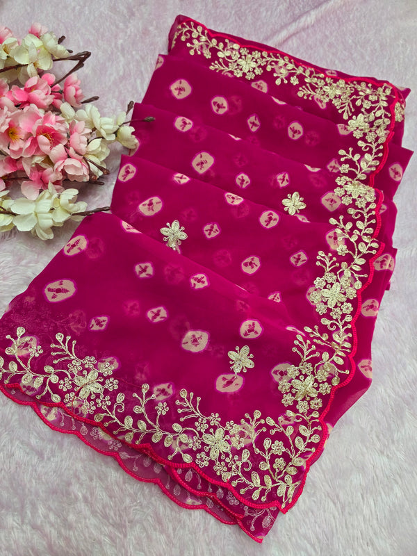 969001 Rajasthani Traditional Georgette Bandhani Saree with Pitta Work - Rani