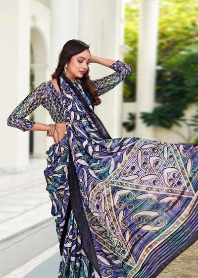914002 Premium Georgette Saree with Unique Print - Blue