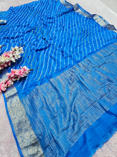 12529 Traditional Hand Bandhani Chinon Silk Soft Saree - Blue