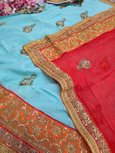 978001 Rajasthani Traditional Lehenga with Chinon Dupatta - Blue