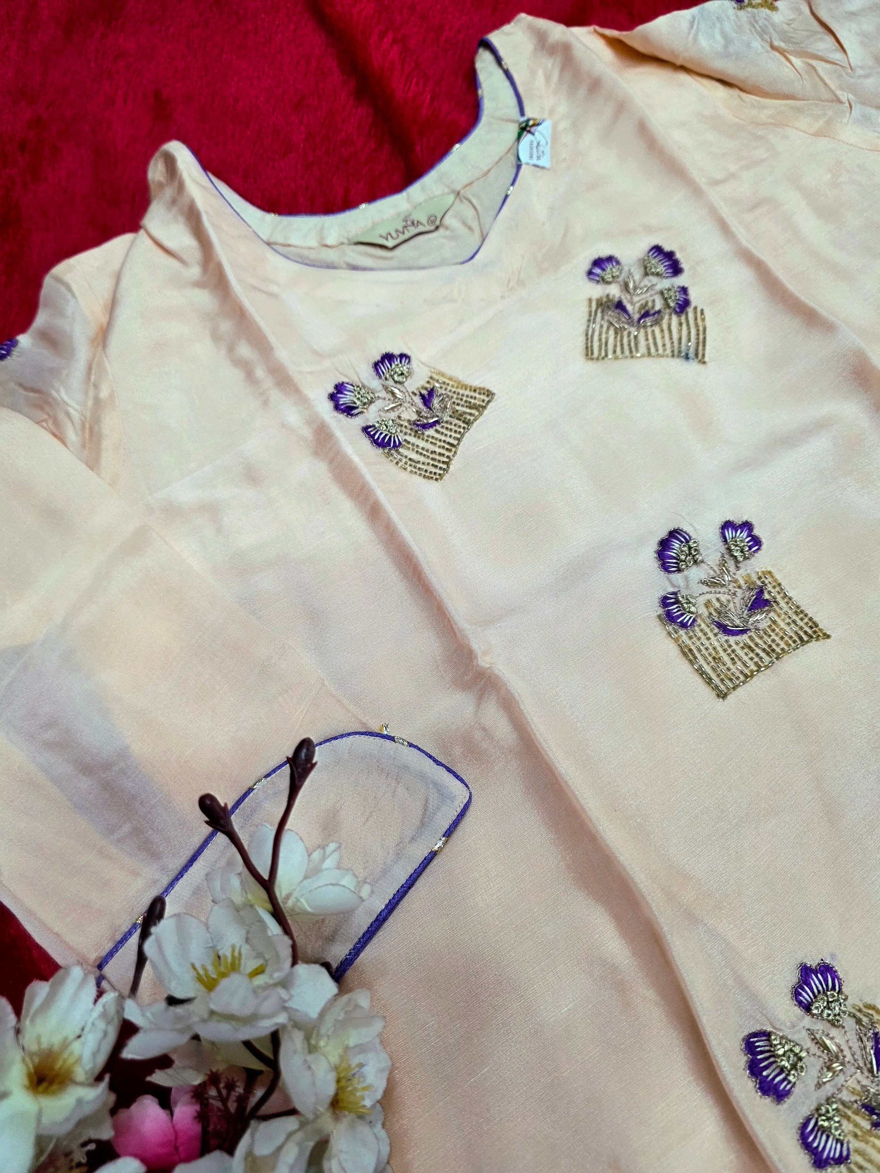 977006 Party Wear Designer Straight Kurti with Hand Cutdana Work