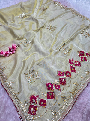 CA0760 Designer Pure Cosmo Silk Traditional Rajwadi Gota Patti Work Saree