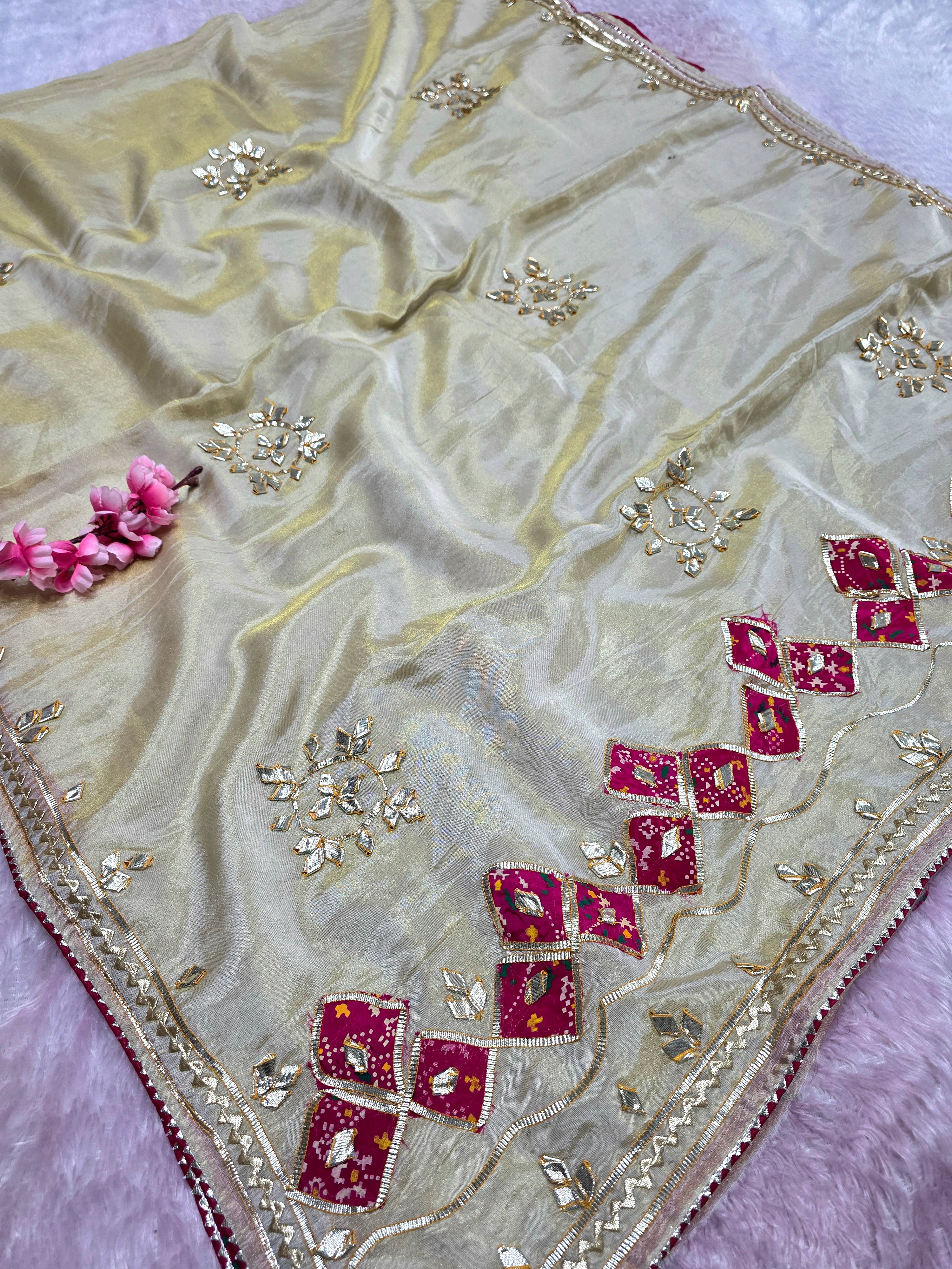 CA0760 Designer Pure Cosmo Silk Traditional Rajwadi Gota Patti Work Saree