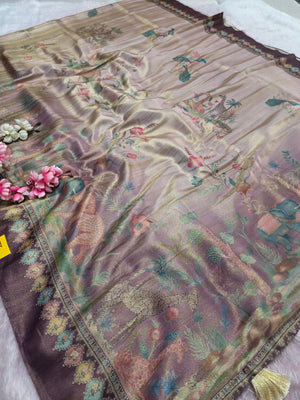 CA0793 Soft Tissue Silk Designer Printed Saree - Pink