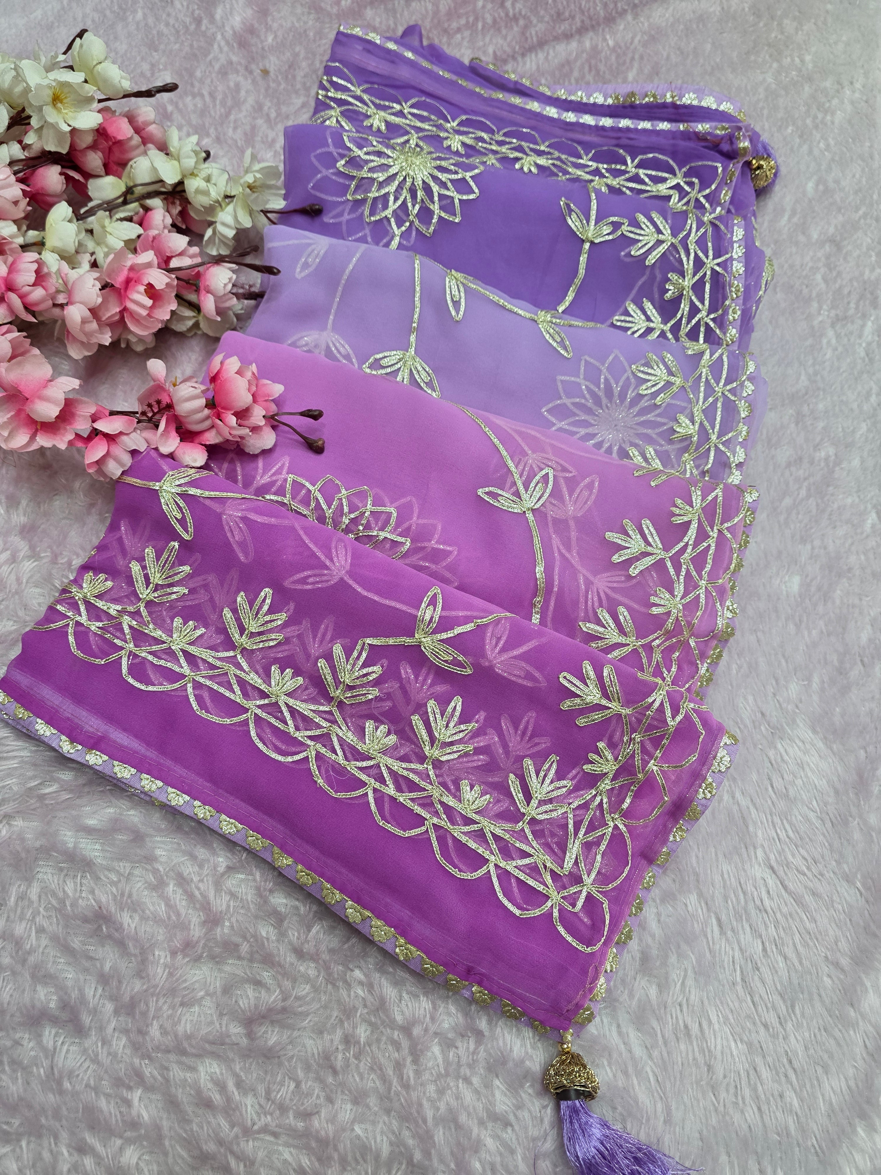 969003 Rajwadi Party Wear Royal Georgette Saree with Gotapatti Work - Lavender Purple