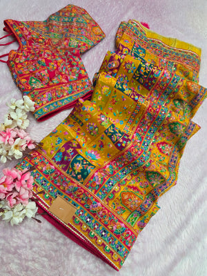 1058 Royal Kashmiri Pashmina Saree with Designer Stitched Blouse - Mustered