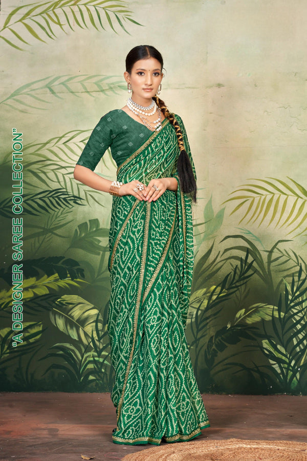 919004 Rajasthani Bandhani with Border - Green