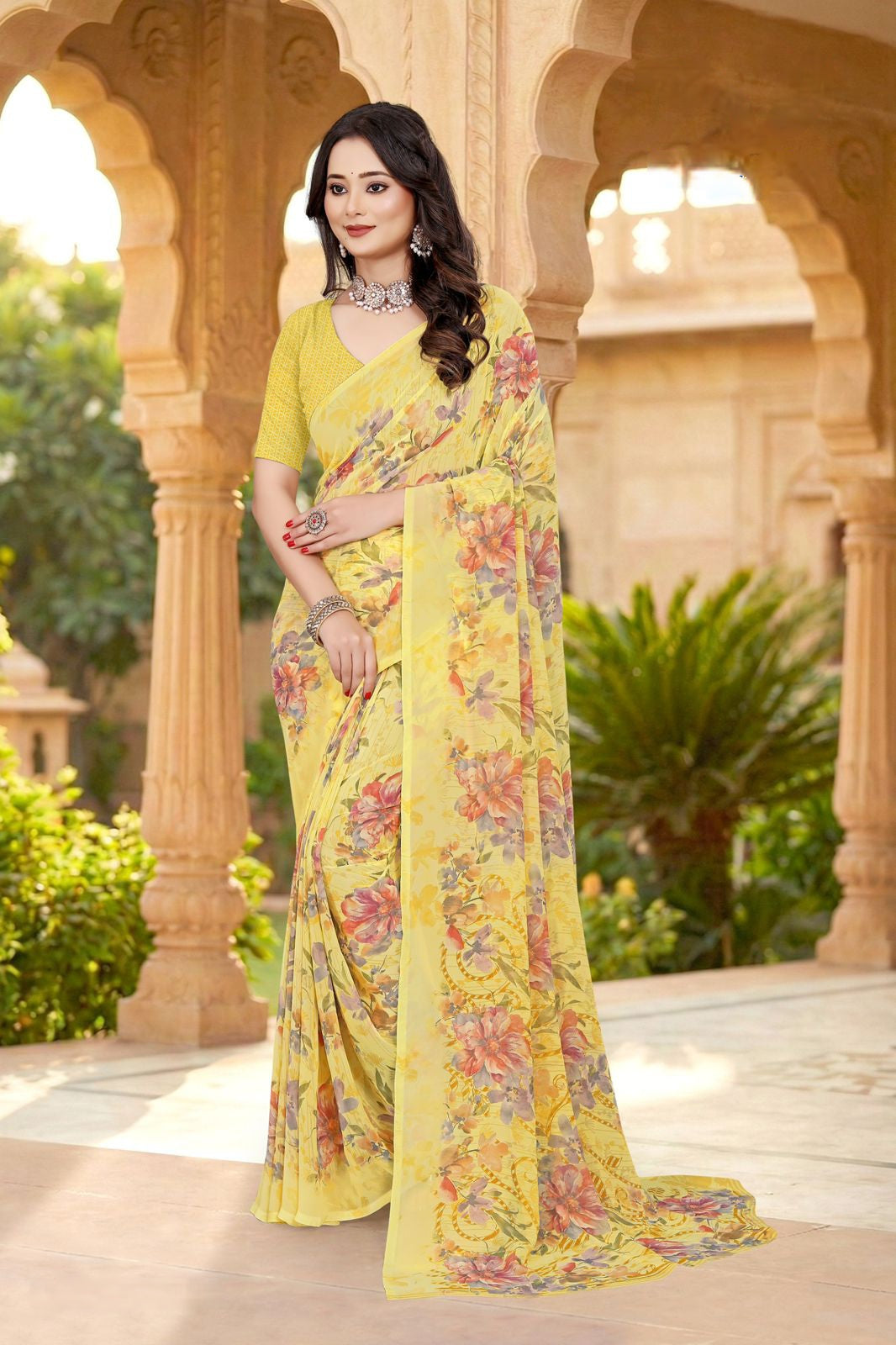 101901 Very Soft Heavy Georgette Flower Print Saree