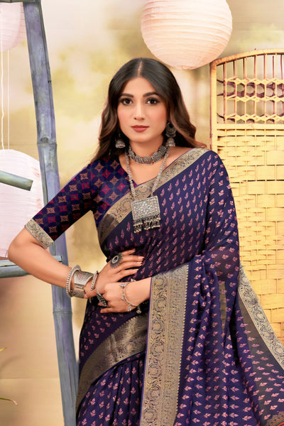 920005 Georgette Crepe Silk Saree with Small Prints and Banarasi Border - Purple