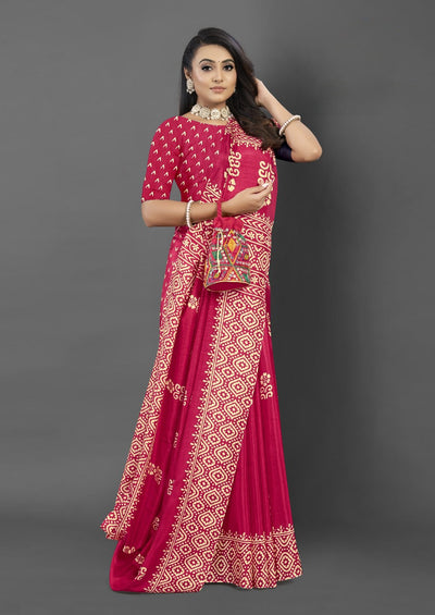 911007 Very Soft and Premium Looking Semi Dola Silk Batik Print Saree - Rani