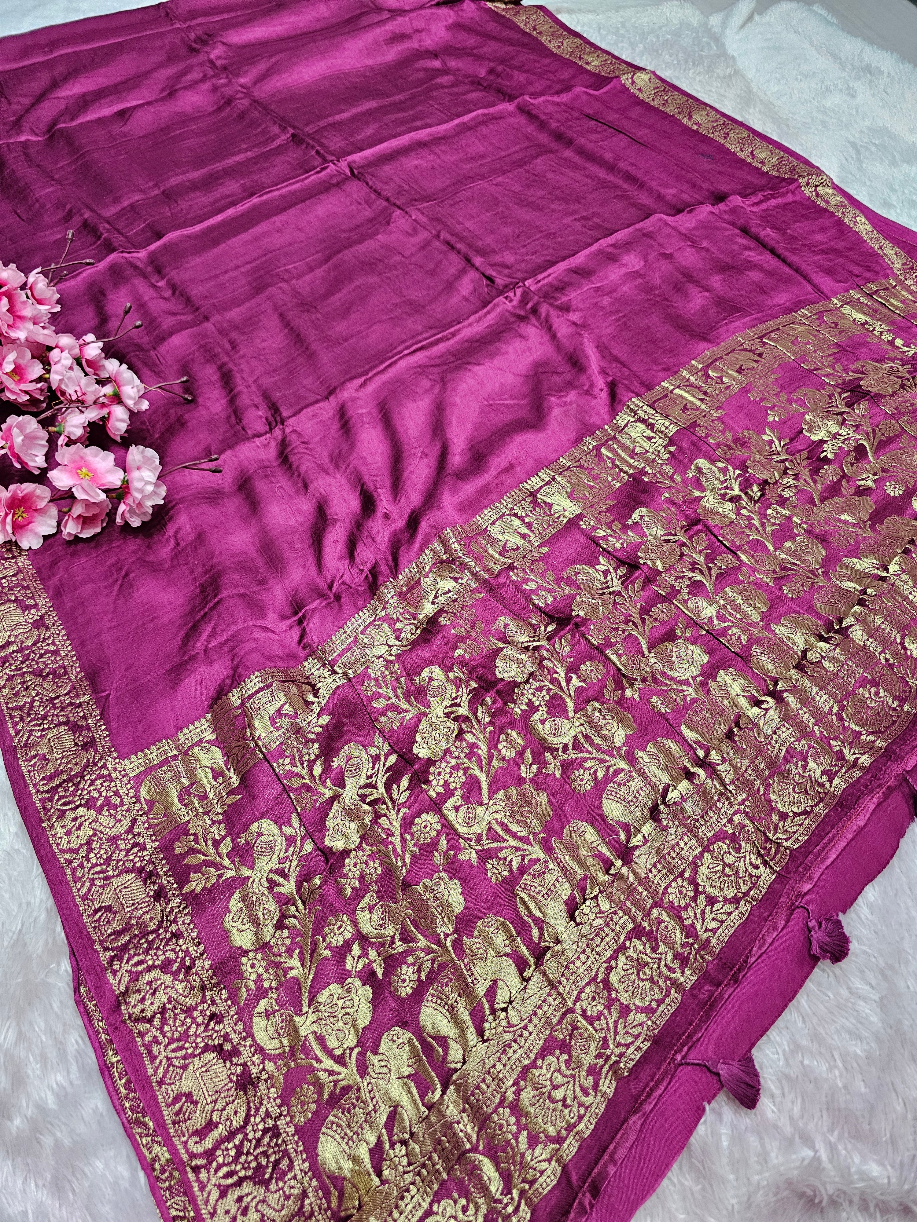 940004 Simple and Elegant Plane Modal Silk Saree With Zari Border and Pallu - Wine