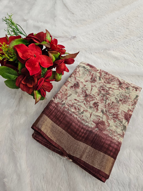 764003 Unique Soft Linen Cotton Printed Saree