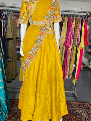 9340 Traditional and Stylish Pure Russian Silk Lehenga with Hand Kantha Embroidery and Zardozi Premium Work