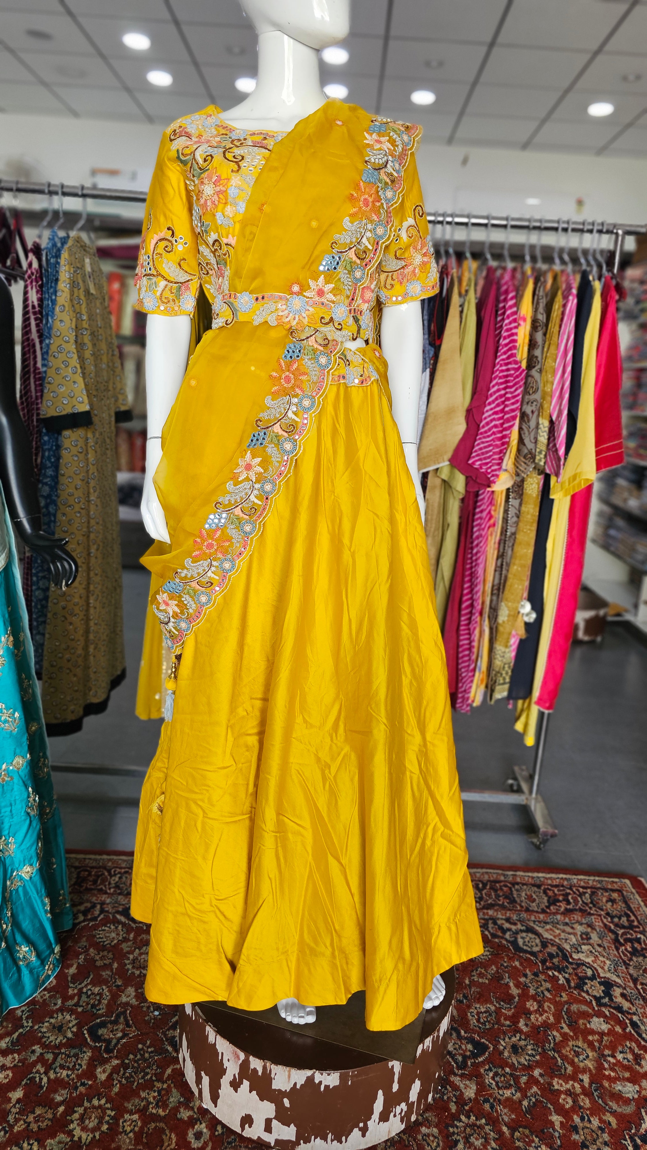 9340 Traditional and Stylish Pure Russian Silk Lehenga with Hand Kantha Embroidery and Zardozi Premium Work