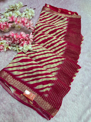 CA0696 Pure Chinon Silk Rajasthani Lahriya Saree