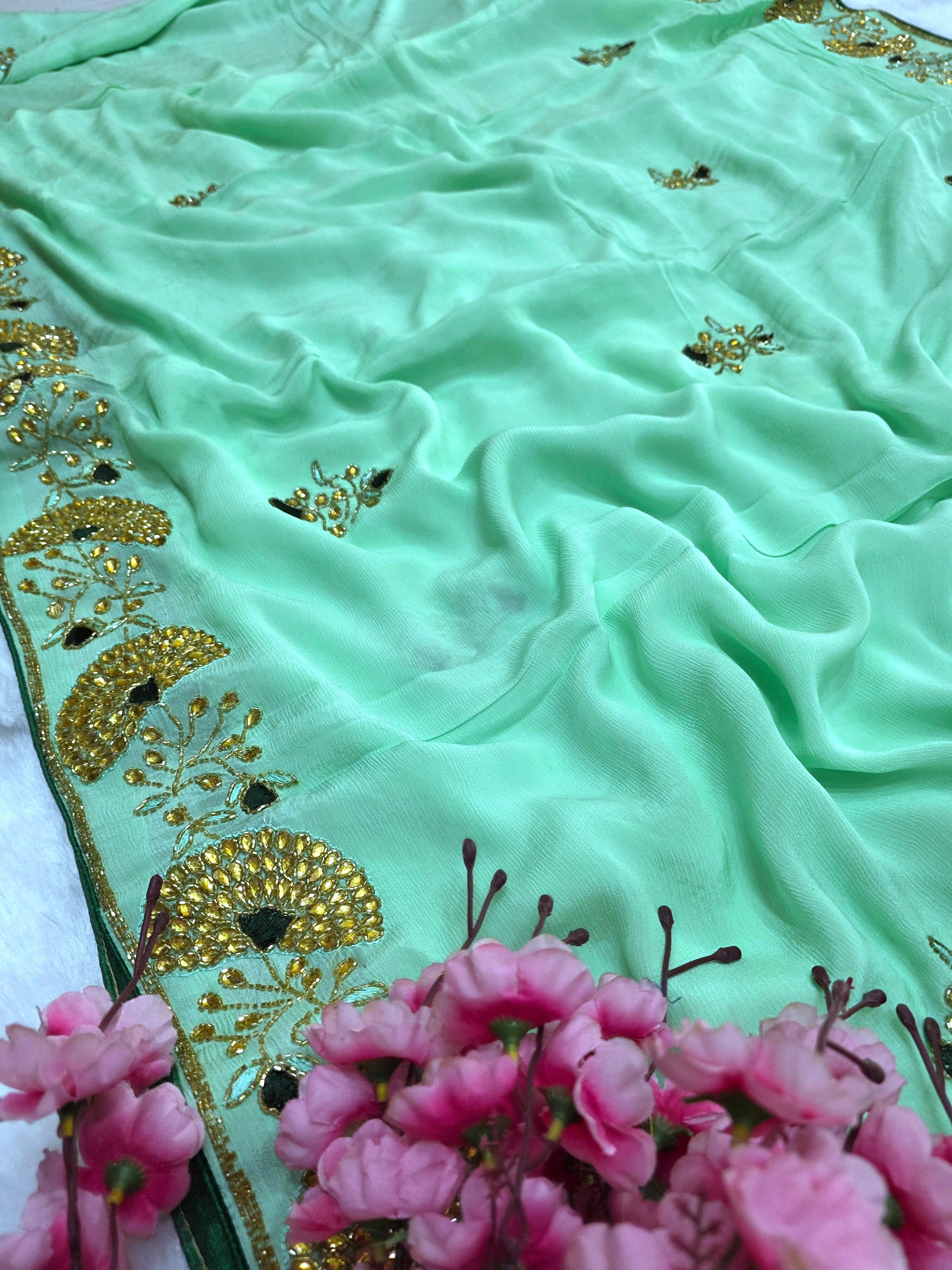 859005 Traditional Fancy Pure Chinon Silk Saree 784011