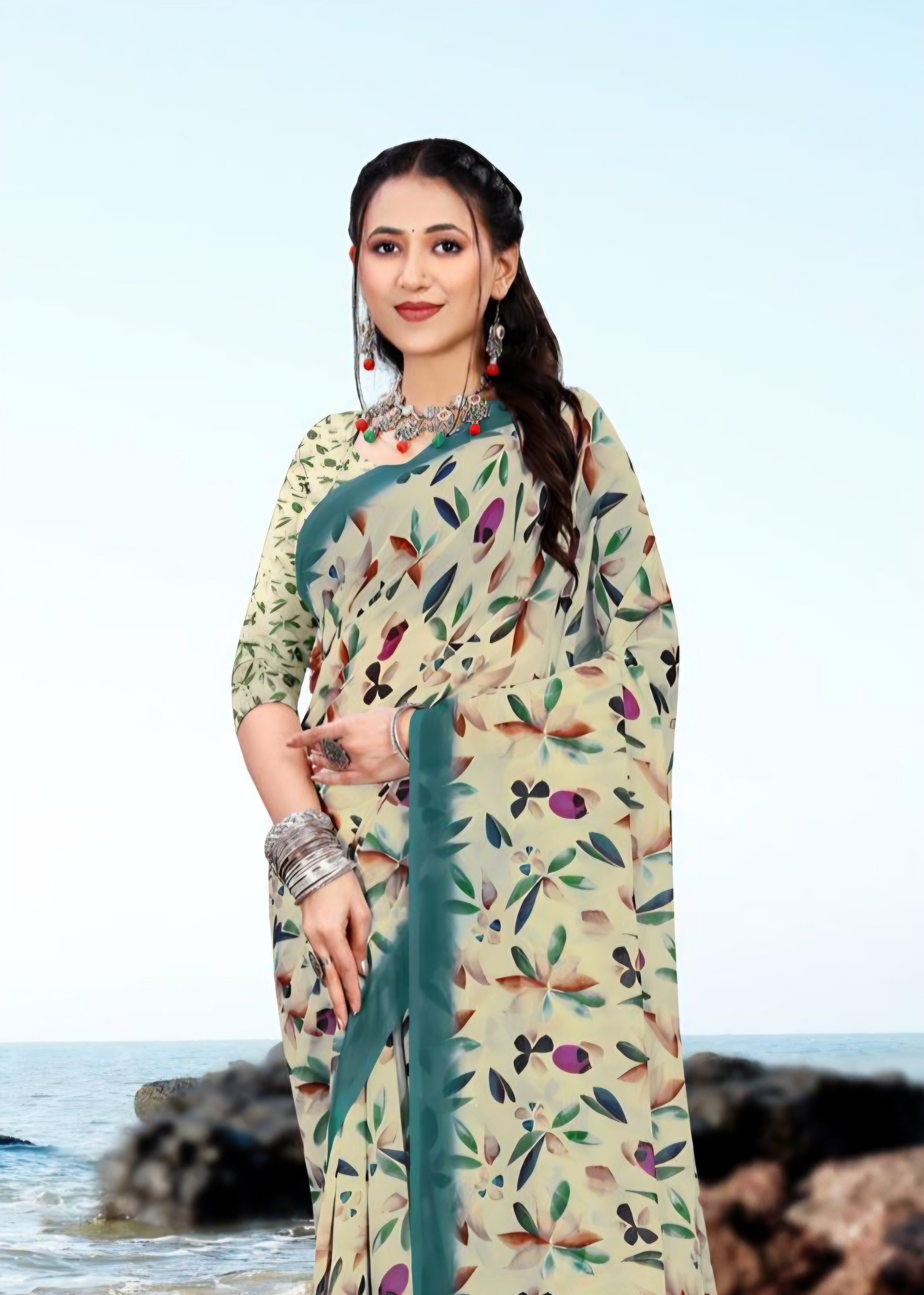 626009 हैवी जॉर्जेट डिजिटल प्रिंट साड़ी