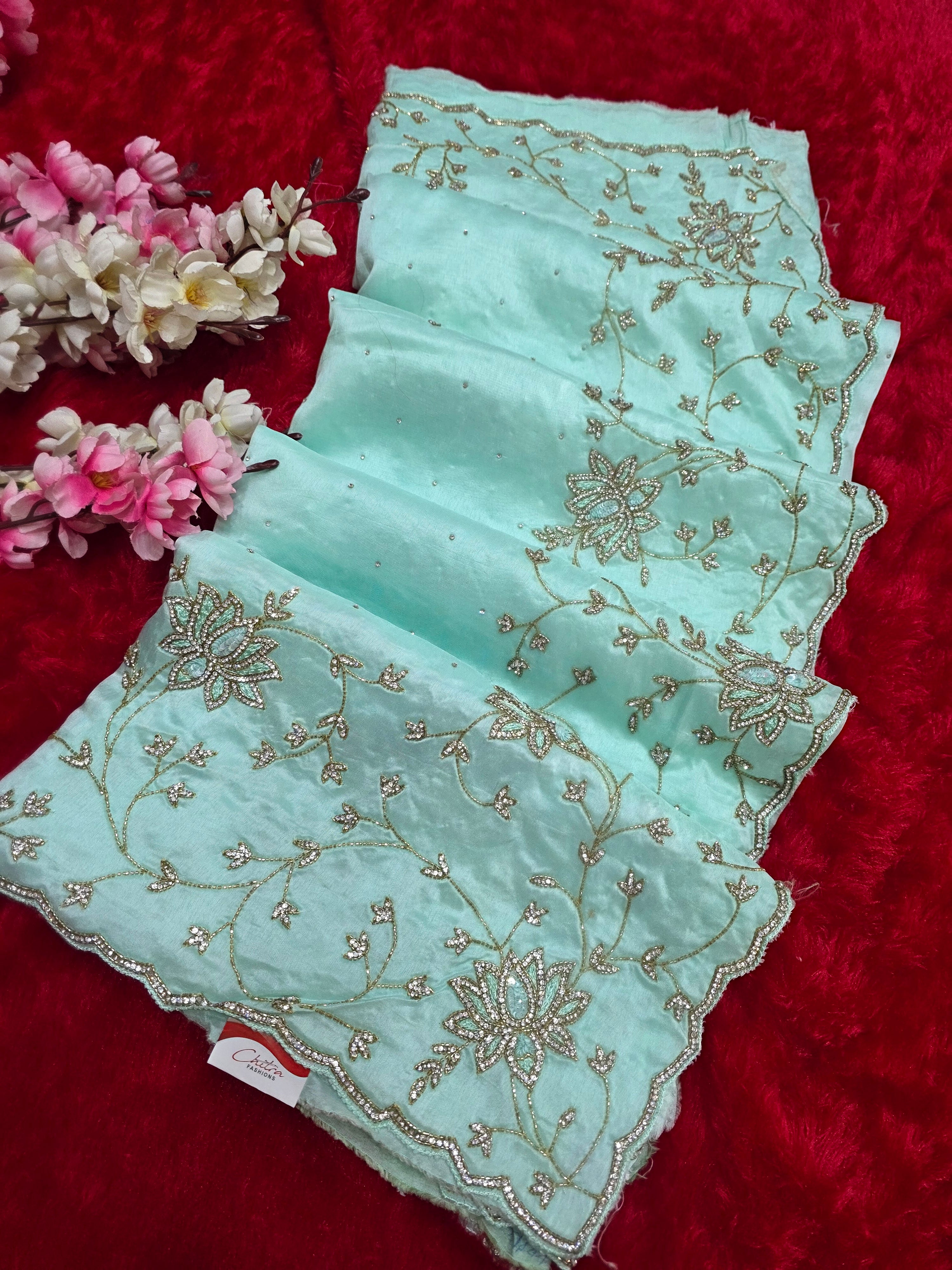6631 Pure Russian Silk Premium Saree with Very Elegant Hand Cut dana and Zircon Work