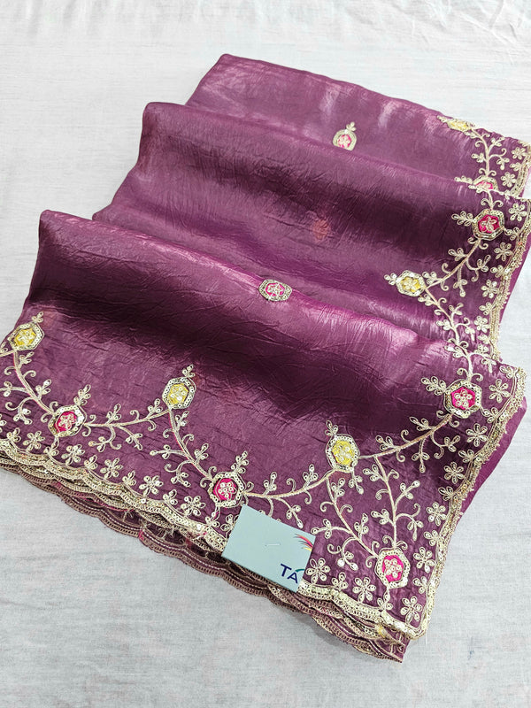 688002 Designer Butter Silk Saree With Sequence and Zari Work - Wine