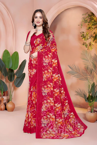 972004 Very Soft Heavy Georgette Flower Print Saree