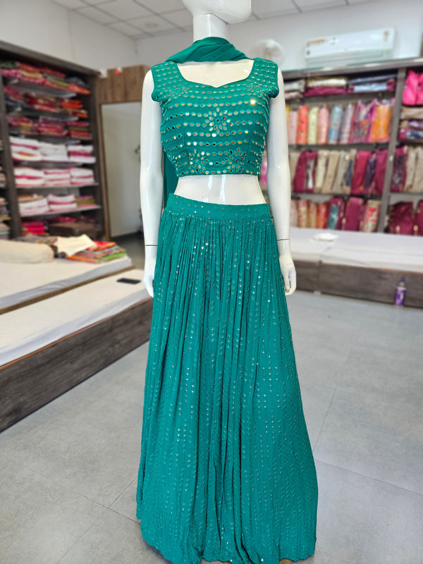 7954 Pure Georgette Designer Lehenga with Heavy Blouse Having Mirror Work