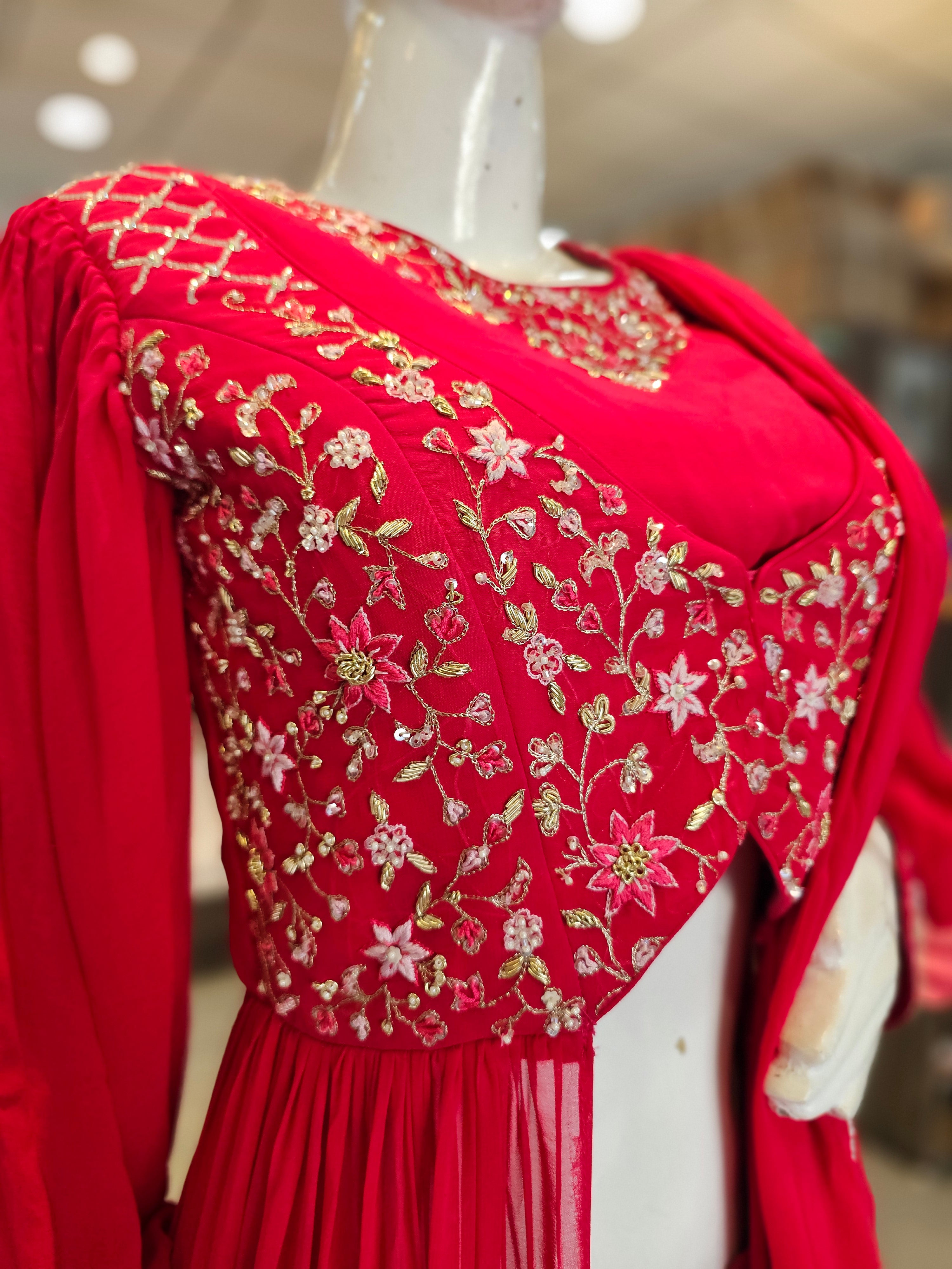 9841 Premium Hand Cutdana Work Pure Georgette Designer Dress with Skirt and Dupatta