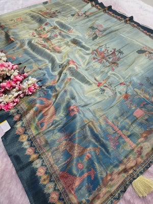 CA0793 Soft Tissue Silk Designer Printed Saree - Blue