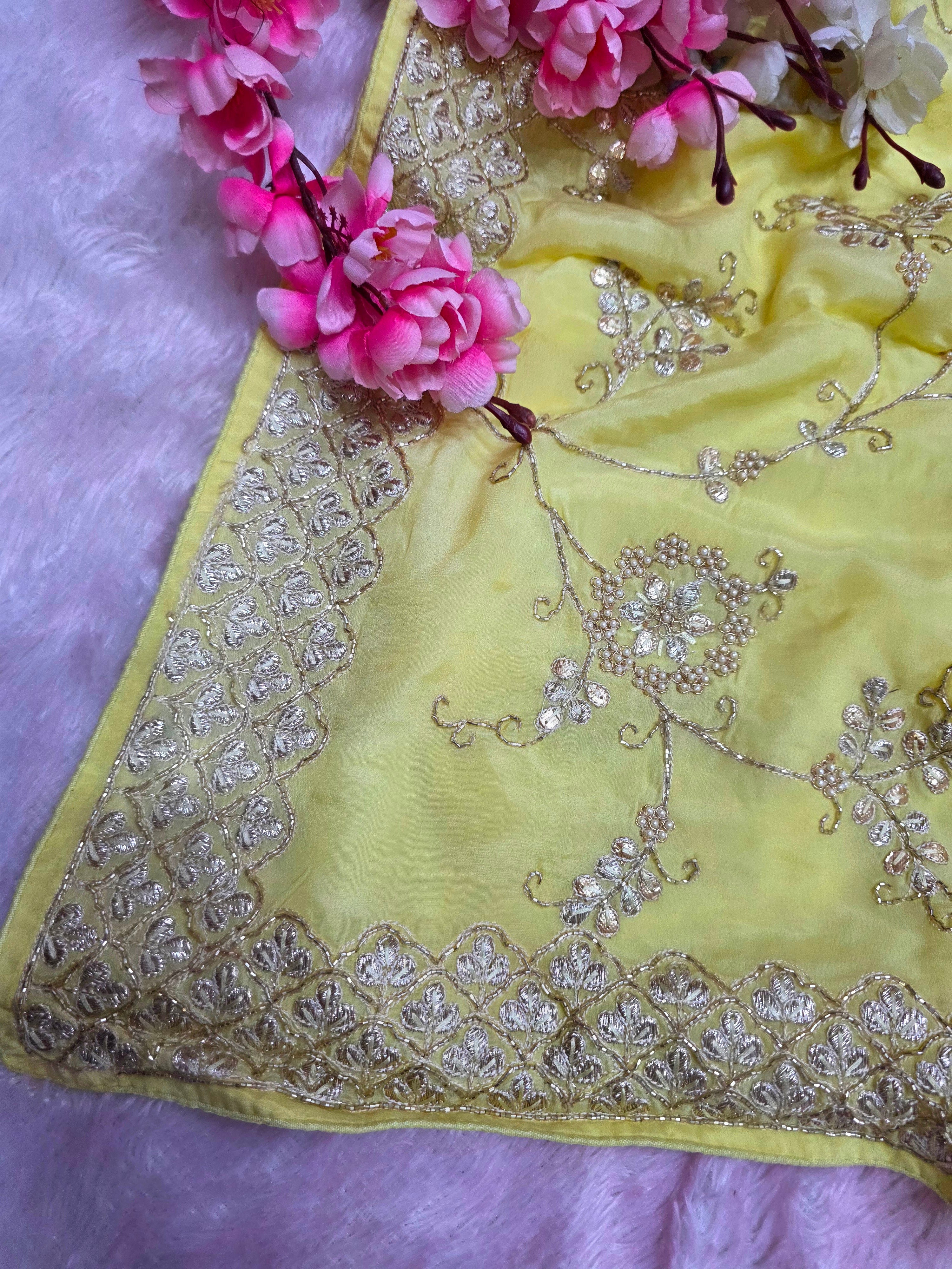 5747 Exclusive Wedding and Party Perfect Pure Chinon Silk Saree With Hand Work