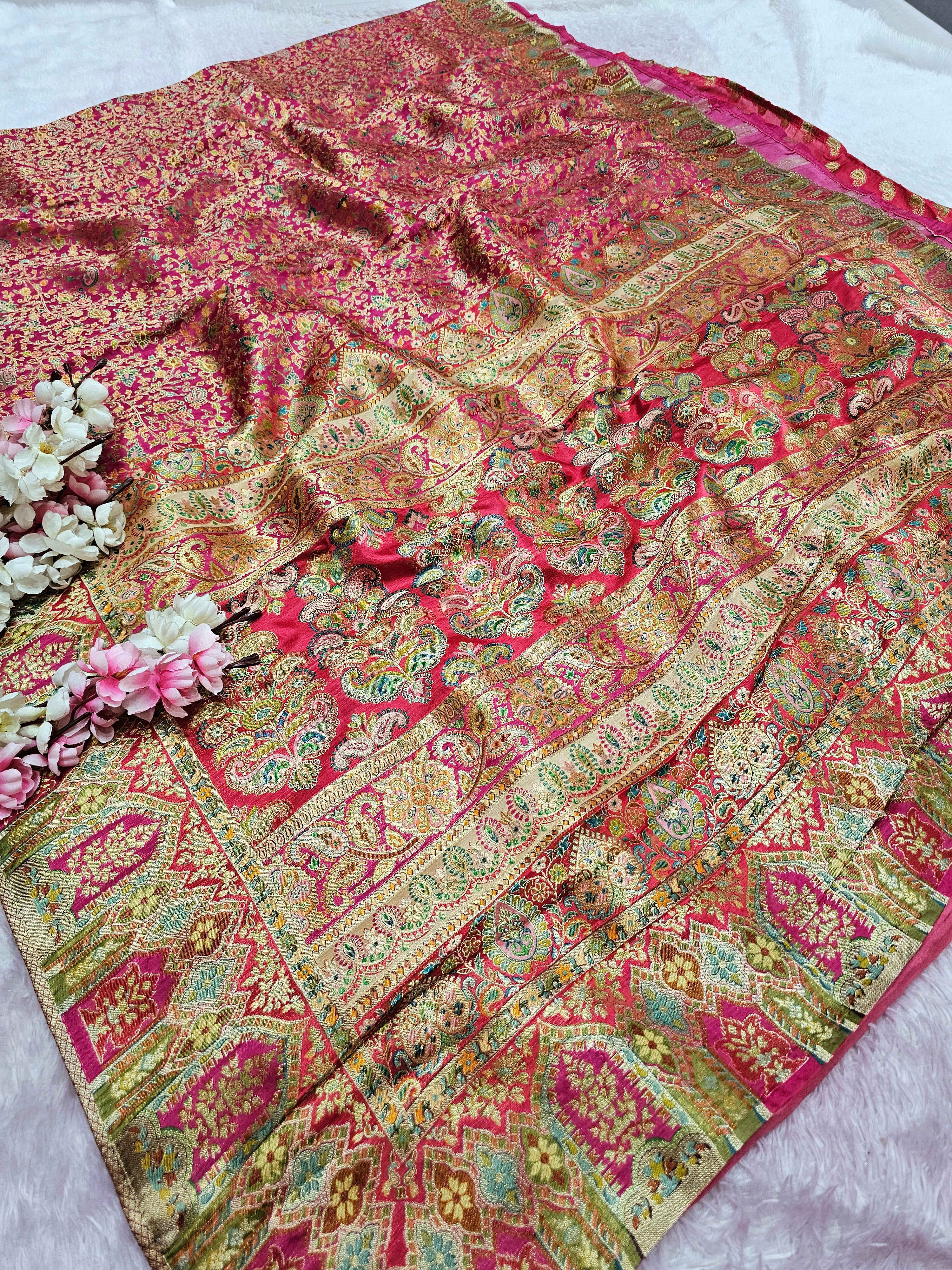 989003 Exclusive Pashmina Kashmiri Work Pure Viscos Silk Pink Saree