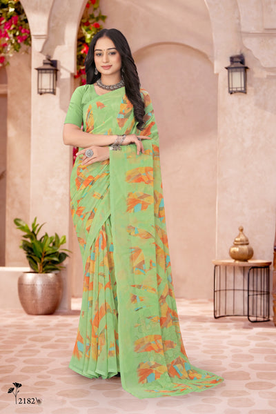 2182 Very Soft Georgette Flower Print Saree