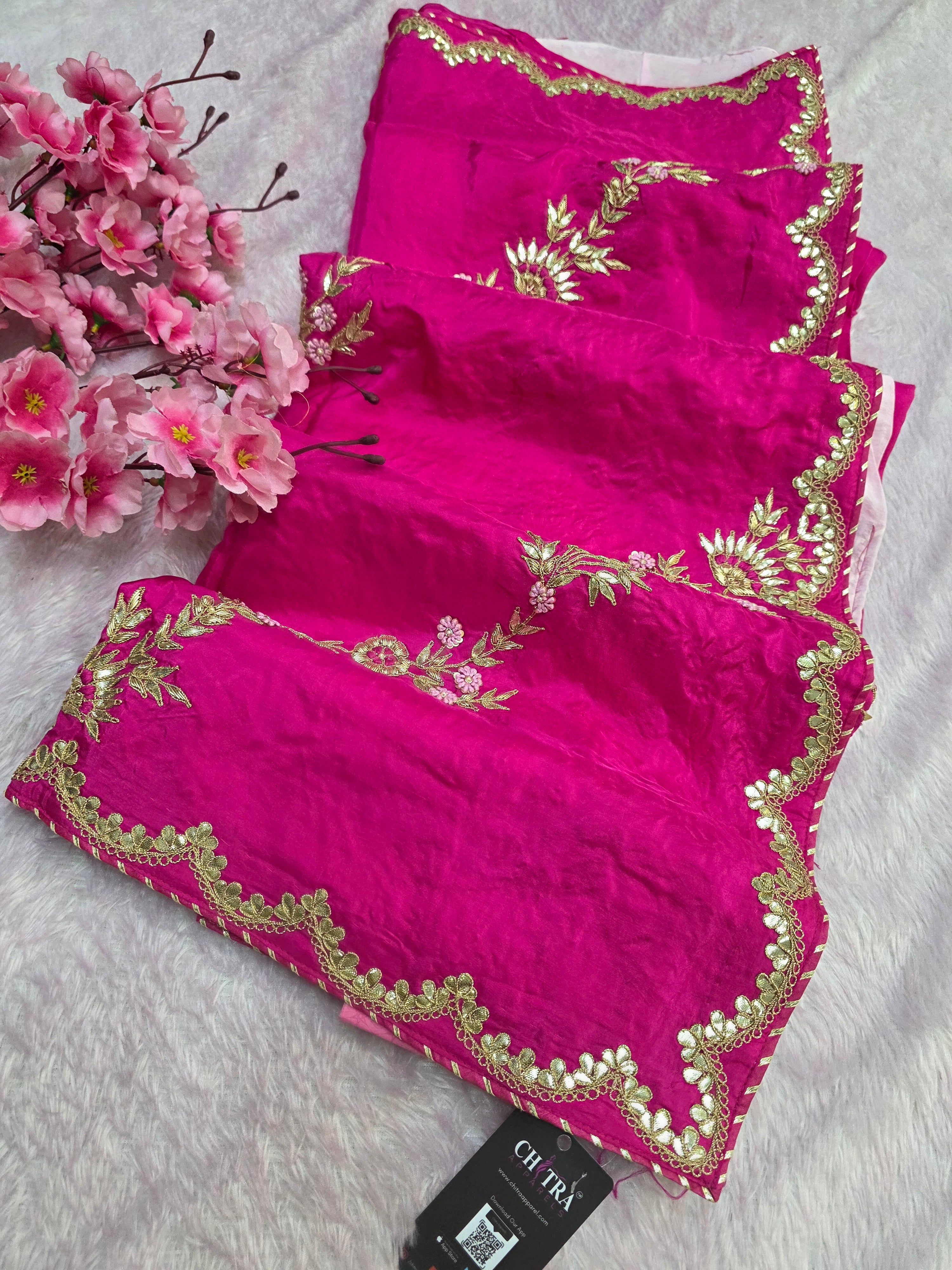 9629 Traditional and Stylish Pure Russian Silk Rani Color Saree with Hand Zardosi Work